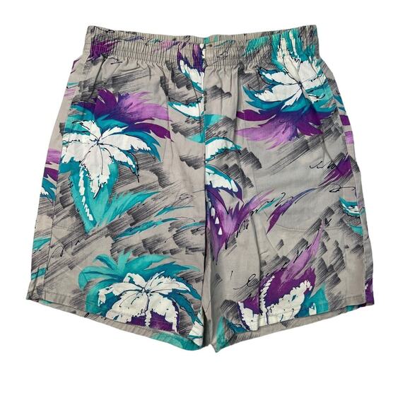 Vintage 90s Palm Tree AOP Swim Trunks Walking Shorts Jazz Visual Effects S Small - Picture 1 of 7